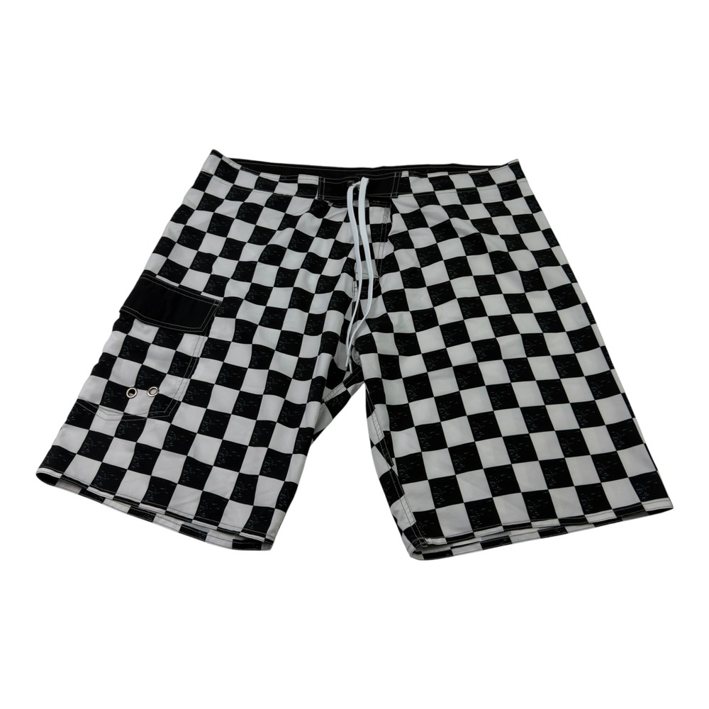 Mens Checkered Board Shorts Black White Size 40 Ska Punk Surf Swim Trunks